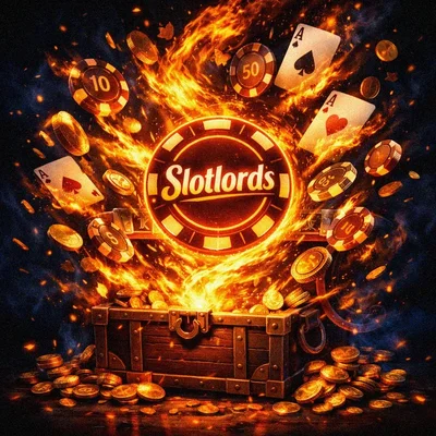 Bursting treasure chest with casino bonuses.