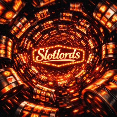 Floating glowing slot machine reels vortex.